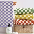 thumbnail image 4 of Nvzi Juego de 4 toallas de baño a cuadros, toallas decorativas suaves para baño, spa, playa, 13 x 29 pulgadas, 4 colores, 4 of 4