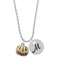 thumbnail image 1 of Delight Jewelry Goldtone 3-D Large Jack O' Lantern with Leaves Silvertone Script Initial Disc - M - Charm Necklace, 20"+3", 1 of 4