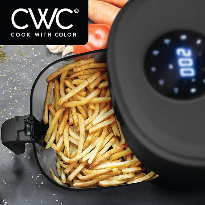 COOK WITH COLOR Air Fryer, 4Qt Glass Air Fryer, 1200W, 6 Presets, Black
