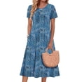 thumbnail image 2 of Fantaslook Pleated Summer Dresses for Women Short Sleeve A Line Midi Dress Flowy Floral Sundress Casual Dress with Pockets, 2 of 10