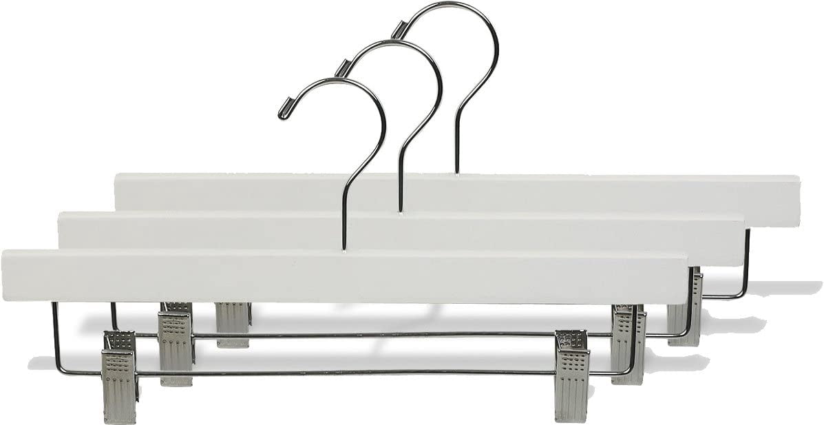 International Hanger Wooden Bottom Hanger w/Clips, White Finish with Chrome Hardware, Box of 50