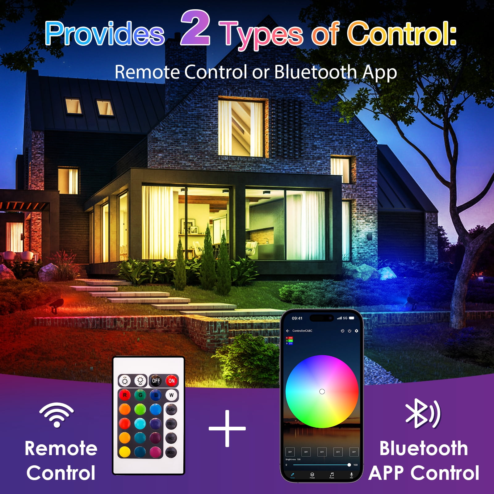 INDMIRD RGB LED Garden Lighting, 12 V 6 W Garden Light with Remote Control and Bluetooth App, IP66 Waterproof RGB Garden Spotlight with Ground Spike, Decorative Lighting for Outdoor Garden Lawn
