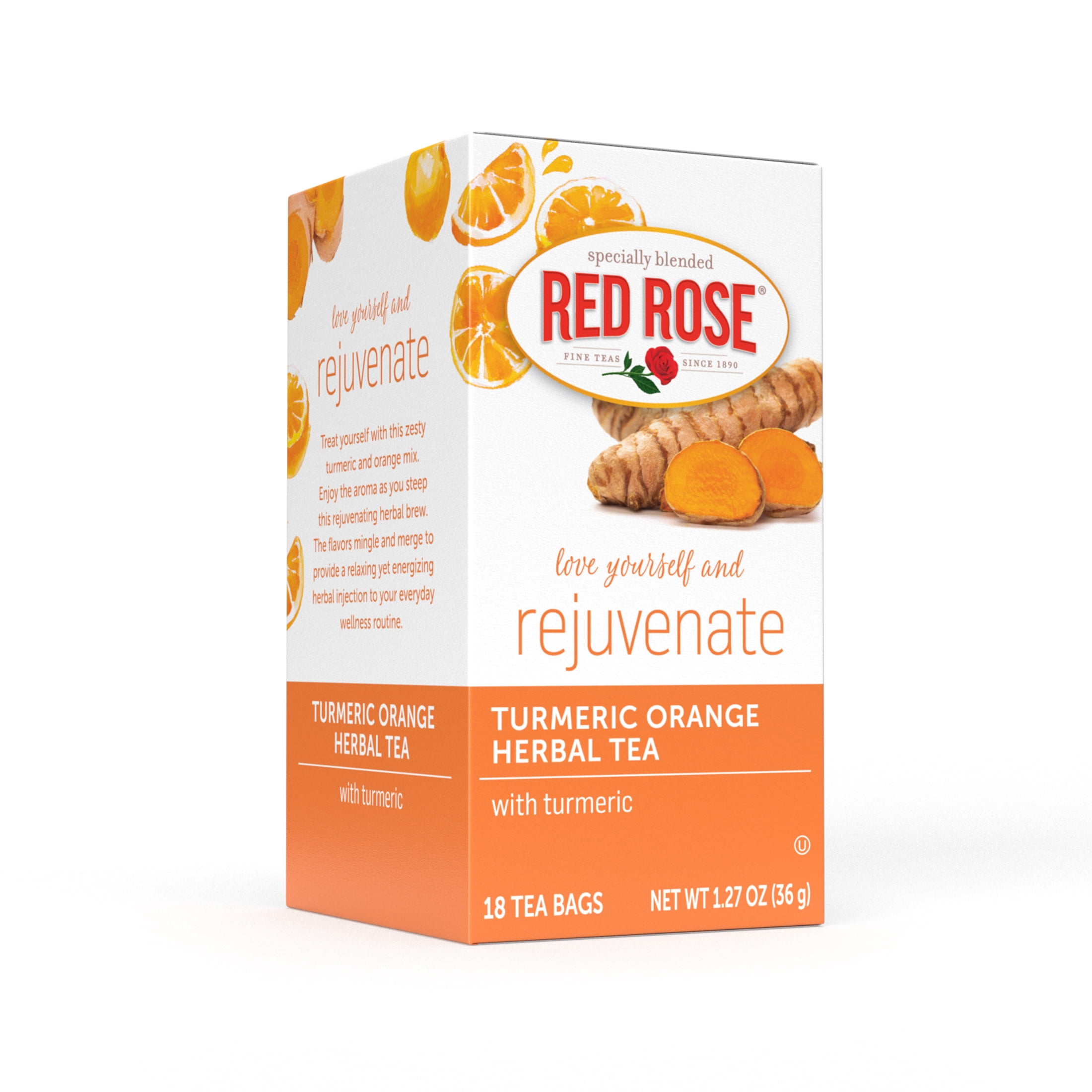 Red Rose Blossoms Turmeric Orange Blossom Herbal Tea with 18 Individually Wrapped Tea Bags Per Box (Pack of 6) Caffeine Free Brew Hot Naturally Flavored Herbal Tea