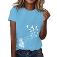 thumbnail image 2 of Women's Short Sleeve T-shirt Women'S Spring Round Neck Dandelion Printed Loose Casual Short Sleeved T Shirt,Blue Women's Short sleeve T-shirt L, 2 of 5