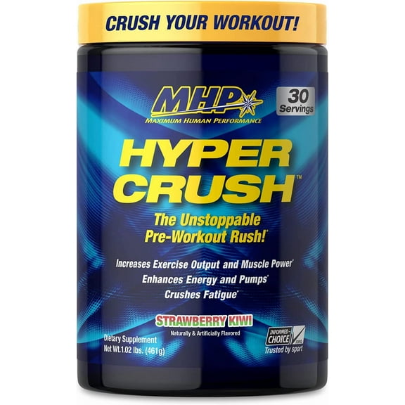 MHP Hyper Crush Pre-Workout Powder – Energy, Pumps & Fatigue Support – 3 g Creatine, Citrulline, 350 mg Caffeine – Strawberry Kiwi, 30 Servings