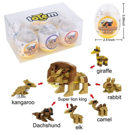 Large Zoo Animals (6 Filled Easter Egg Building Toys - Animal Safari Zoo Set - Age 6-12 Learning Educational Inside 3