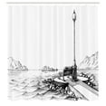 thumbnail image 3 of Ambesonne Sketch Shower Curtain, Bench and Ocean Drawing Art, 69"Wx75"L, White and Black, 3 of 5