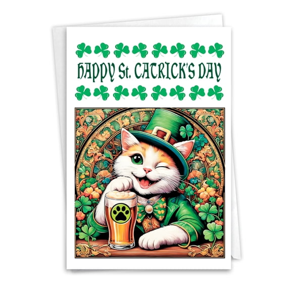 NobleWorks Funny St. Patrick's Day Greeting Card with 5 x 7 Inch Envelope (1 Card) St. Catrick's Day