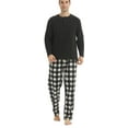 thumbnail image 2 of LNFINTDO Mens Pajama Sets Thermal Shirts & Fleece Plaid Pants Pjs Set Henley Long Sleeve Plaid Pajamas for Men, Black & White Black Plaid, Large, 2 of 7