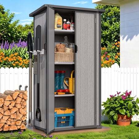 YODOLLA 30 Cu. Ft Outdoor Resin Storage Shed with Floor Wateproof Small Plastic Cabinet Heavy Duty Patio Storage Building for Tools, Backyard