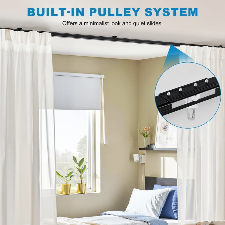 Flexible Ceiling Curtain Track – 5m (16.4ft) Bendable Plastic Steel Rail, Quiet Glide, Cut-to-Size For Bay Windows & Arches (Single Rail, Ceiling Mount)