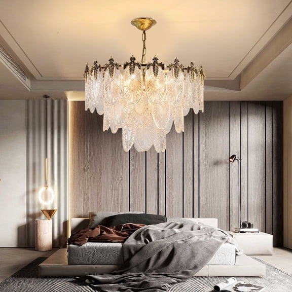 KPIBEST 24-inch French Luxury Gemstone Crystal Chandelier, 8-Light Vintage European Gold Chandelier, Ceiling Lighting Fixture for Living Room, Dining Room, Foyer, Lobby