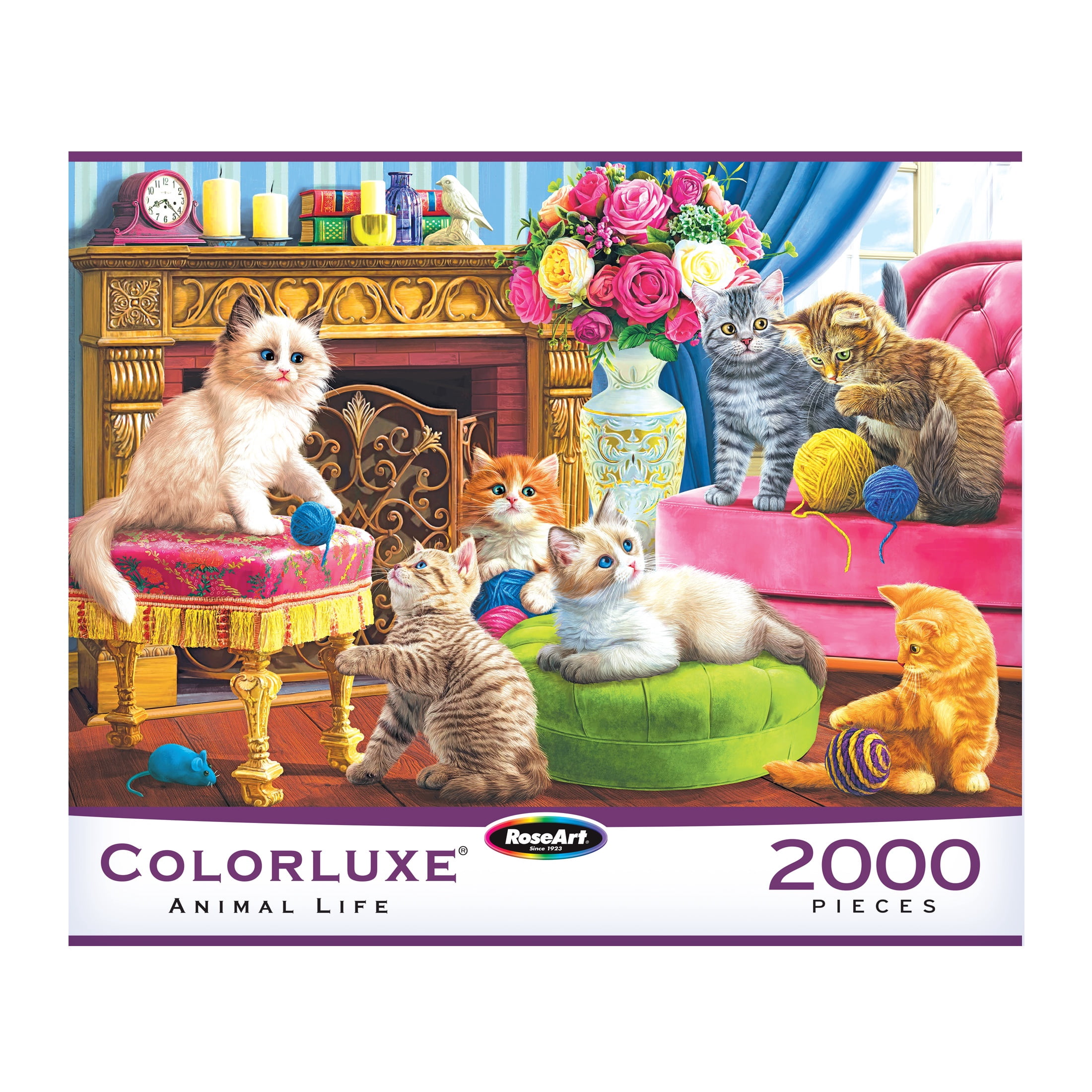 RoseArt Colorluxe 2000-Piece Kittens by the Fireplace Adult Interlocking Jigsaw Puzzle