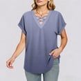thumbnail image 6 of Aimik Women's Casual and Fashionable Gradient Navy T-Shirt with V-Neck and Short Sleeve Cross-Neckline Summer Top, 6 of 6