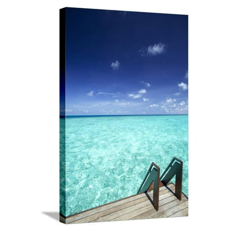 Stairs to the Ocean, Maldives, Indian Ocean Stretched Canvas Print Wall Art By Sakis Papadopoulos
