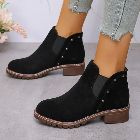 Willtoo Women's Fashion Pump Ankle Boots Closed Toe Low Heel Booties Shoe Black
