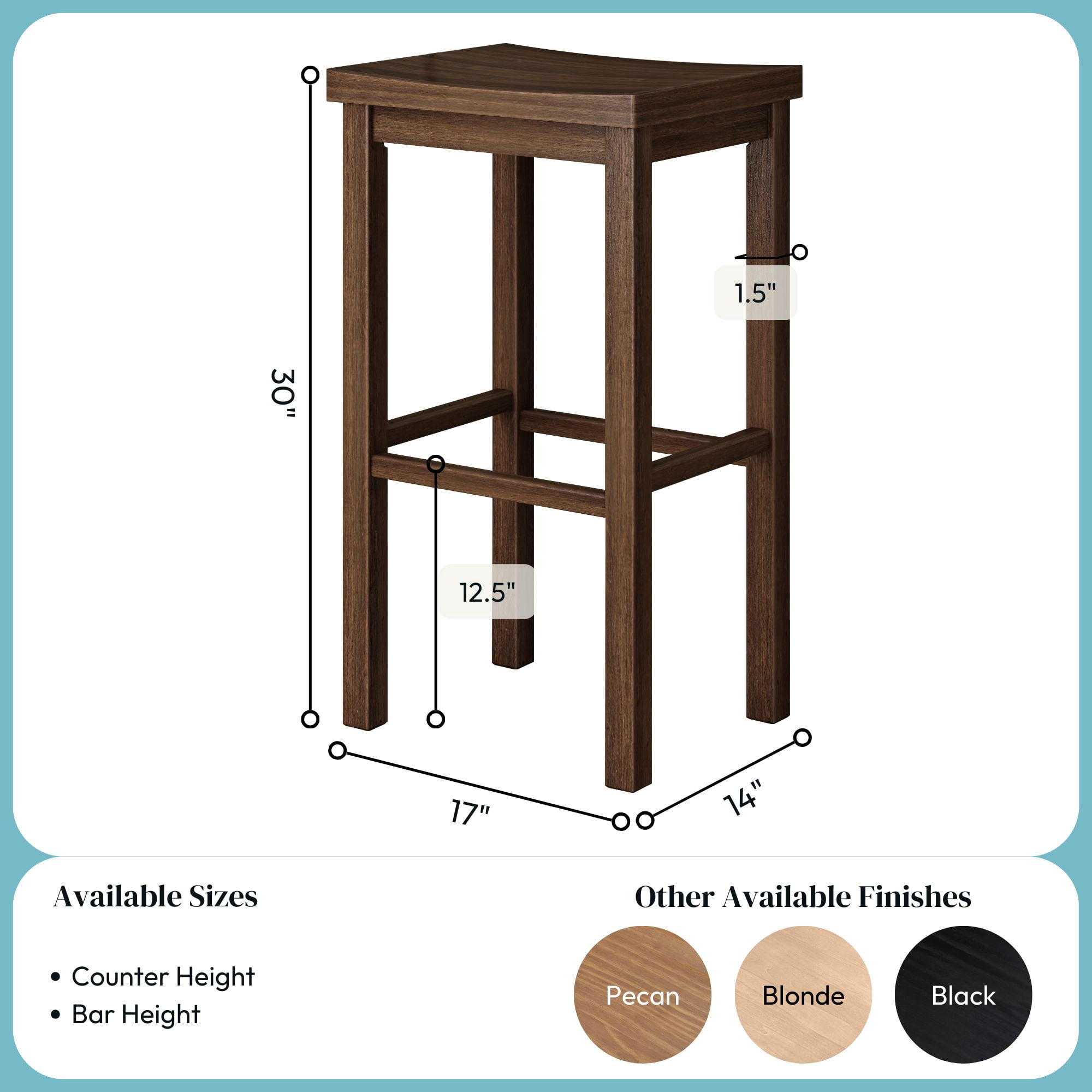 Now Furniture 30" Bar Stool, Set of 2 Wooden Backless Bar Height Kitchen Stool, Walnut