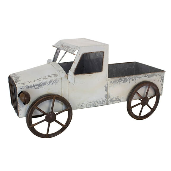 Contemporary Home Living 6.5" x 13" Whitewashed White and Brown Antique Truck