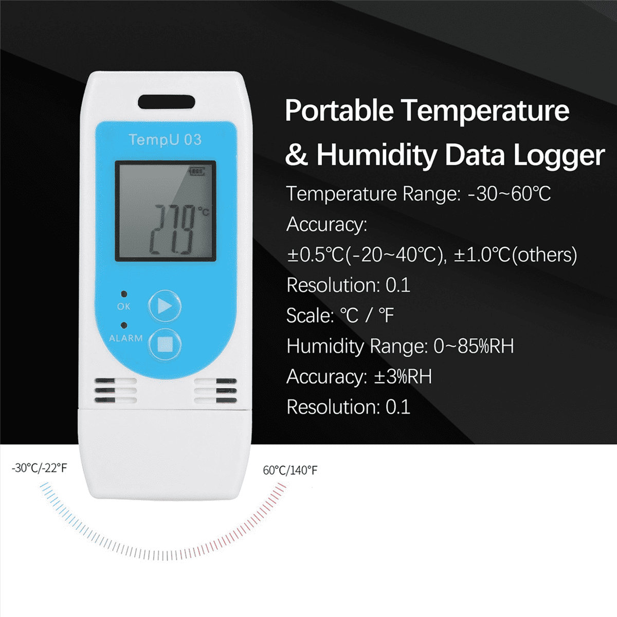 3X TempU 03 USB Temperature Humidity Data Logger Reusable RH TEMP Datalogger Recorder Humiture Recording Meter,3 x USB Temperature Humidity Recording Tester,white