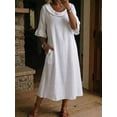 thumbnail image 4 of Dvprdro Ruffle Collar 3/4 Sleeve A Line Midi Dress for Women Loose Fit Solid Color Casual Summer, 4 of 7