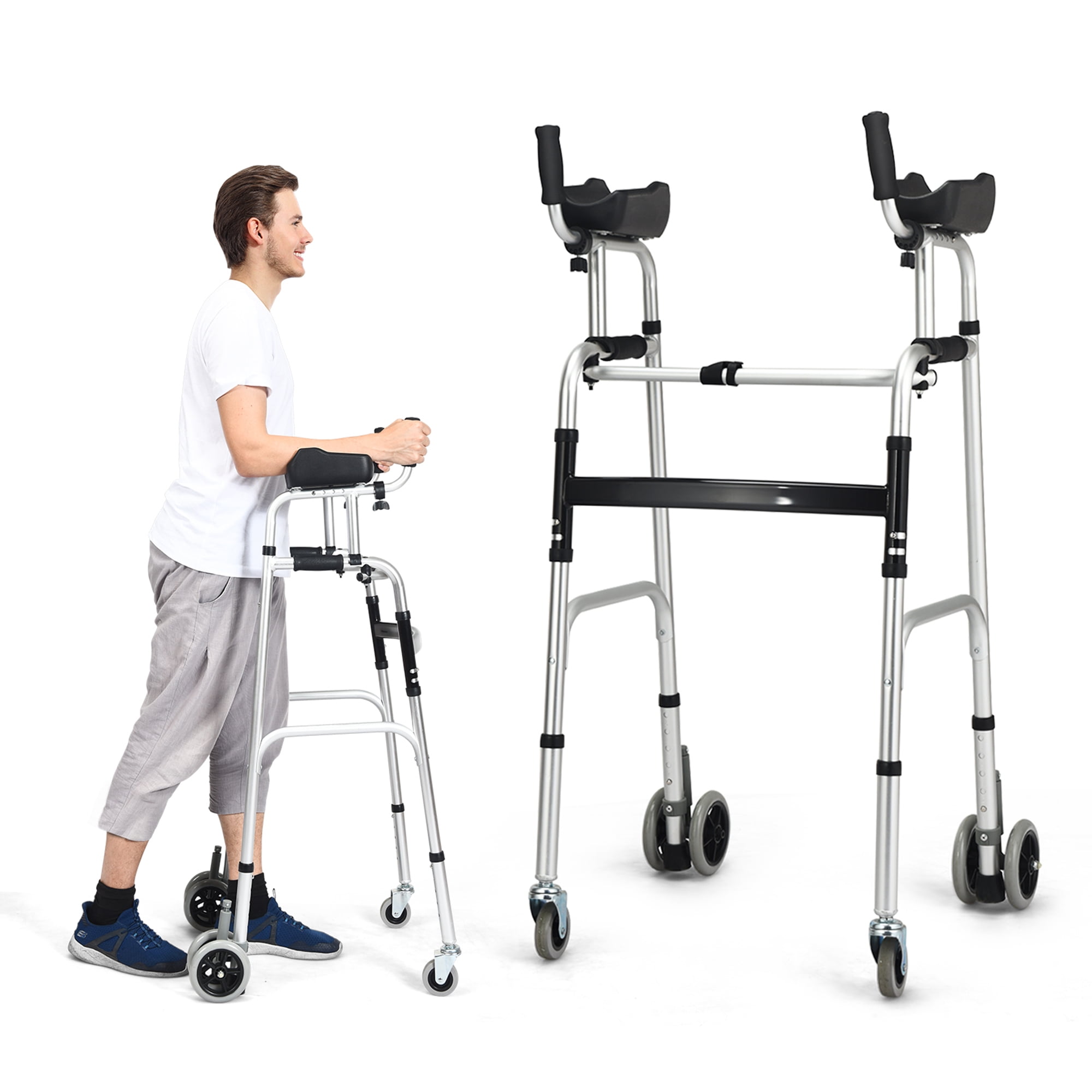 Gymax Folding Standard Walker Adjustable Rehabilitation Auxiliary ...