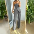 thumbnail image 2 of TNOBHG Women Suit Women Suit 2 Pcs/set Top Pants Suit with Pockets Bandeau Single Breasted Off Shoulder Top High Waist Wide Leg Pants Ol Commute Two Piece, 2 of 8