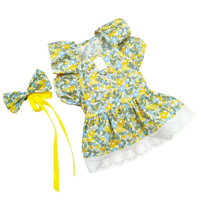 Ensemble de Vêtements pour Animaux de Compagnie, Robe pour Chien avec Manches Style Princesse et Imprimé Floral, Coiffe d'Été pour Chat, Lavable et Portable