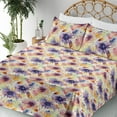 thumbnail image 3 of Ambesonne Aquarelle Flowers Fitted & Flat Sheet with Shams 4 Pcs Set, Dreamy Floral Art, Queen, Pale Yellow Lavender, 3 of 5