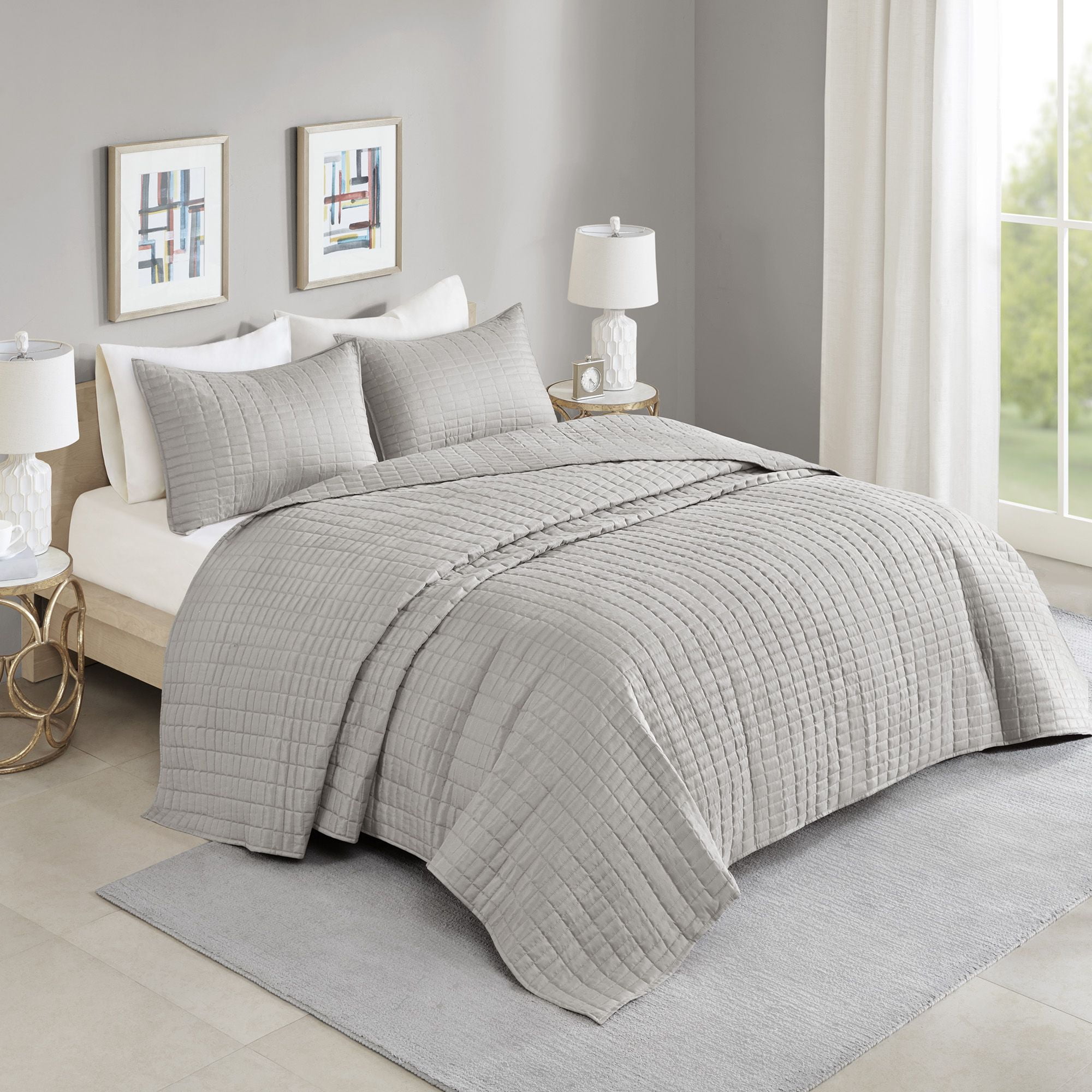Comfort Spaces Kienna Bedspread Mini Set, Queen, Gray