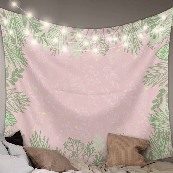 Pink Leaves Tapestry for Bedroom Wall Hanging Tapestry, Green Summer Botanical Pastoral Ceiling Backdrop Tapestries Poster Blanket Wall Decor for Teens Room Living Room Dorm 59" x 79"