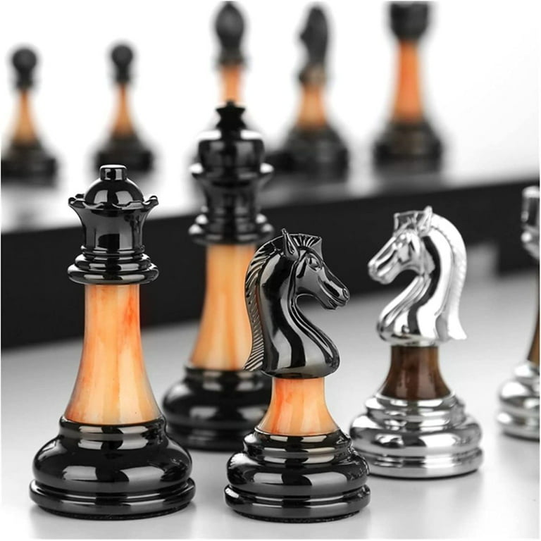 15 Metal Chess Sets for Adults Kids with Zinc Alloy + Acrylic Chess Pieces  & Portable Folding Wooden Chess Board Travel Chess Set Board Game Gift –
