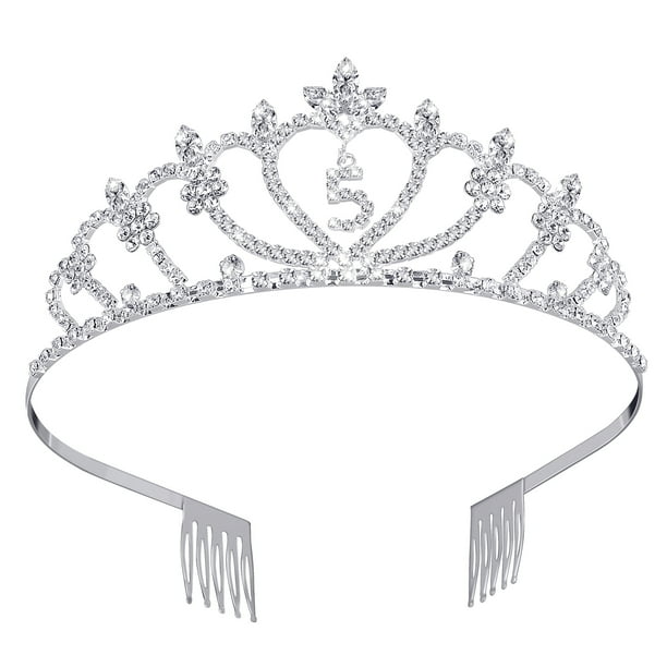 KAKOWELY Corona de cumpleaños infantil con diamantes de imitación, exquisita tiara decorativa, diadema para niñas de 5 años