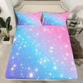 thumbnail image 2 of jejeloiu Galaxy Starry Night Bed Sheets,Glitter Print King Sheets,Pink Blue Purple Ombre Sheet Set,Lightweight Room Decor,4pcs, 2 of 7