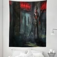 thumbnail image 1 of Fantasy Tapestry, Fictional Reverent Character in Building Dark Gothic Demonic Devil Print, Fabric Wall Hanging Decor for Bedroom Living Room Dorm, 5 Sizes, Grey and Red, by Ambesonne, 1 of 1
