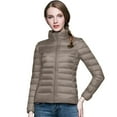 thumbnail image 5 of felwors Puffer Jacket Women Casual Feather Lightweight Down Jackets Packable Solid Color Puffer Coats With Storage Bag Winter Khaki, XXL, 5 of 5