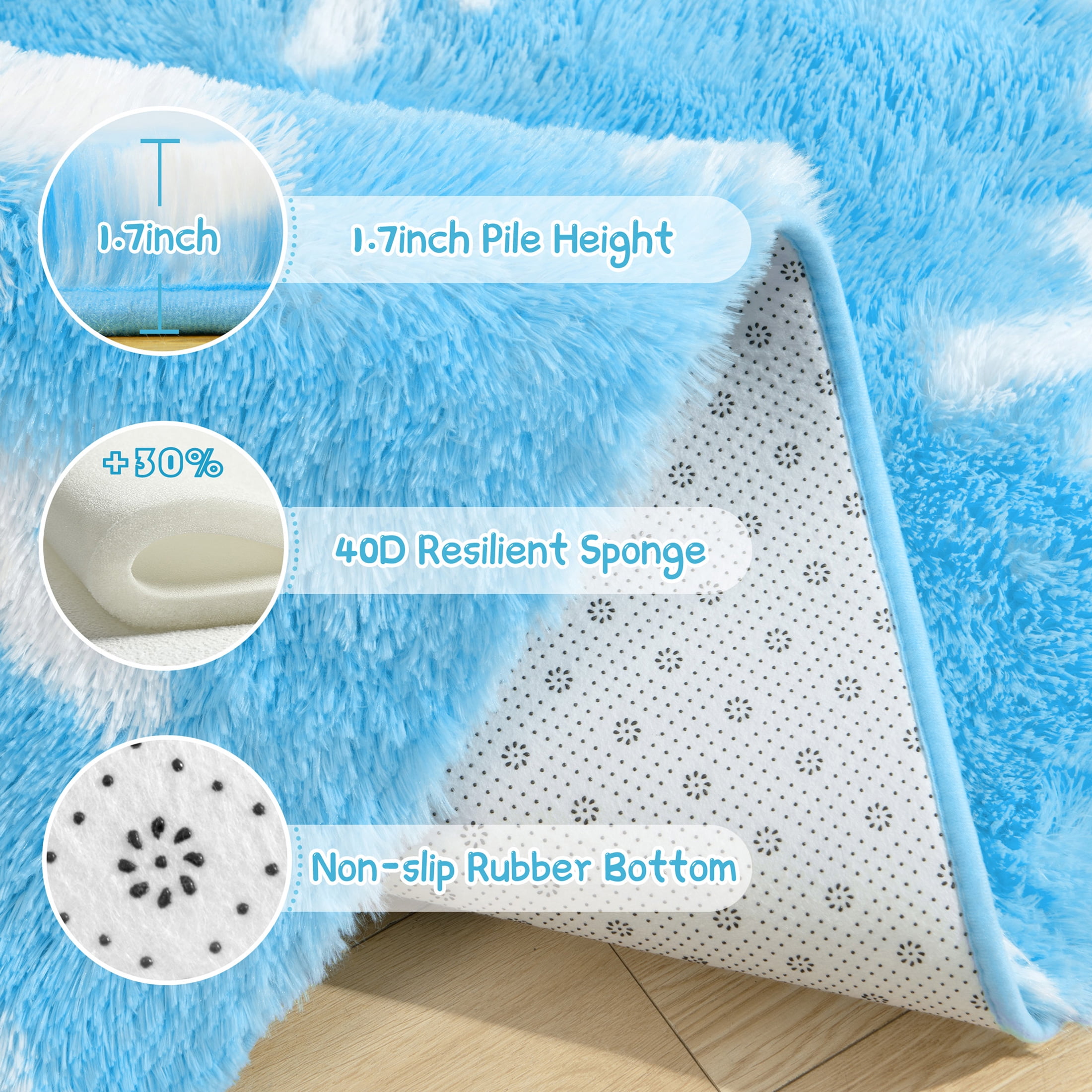 KIXINWA Frozen Princess Rugs for Living Room, 4x6 Feet Fluffy Shaggy Snowflake Rug for Girls BedRoom, Plush Fuzzy Super Soft Carpet for Kids Room Home Decor, Upgraded Non Slip Bottom, Blue Frozen Rug