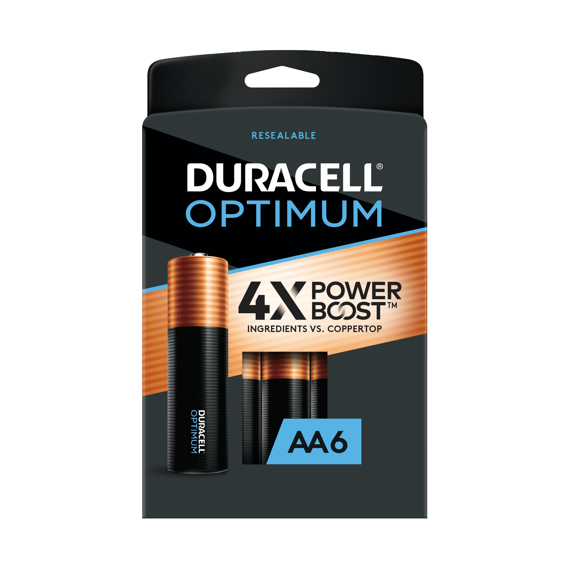 Duracell Optimum AA Battery with 4X POWER BOOST, 6 Pack Resealable Package