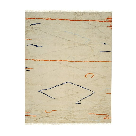 EORC Beige Hand Knotted Wool Traditional Modern Moroccan Rug, 6' x 9'