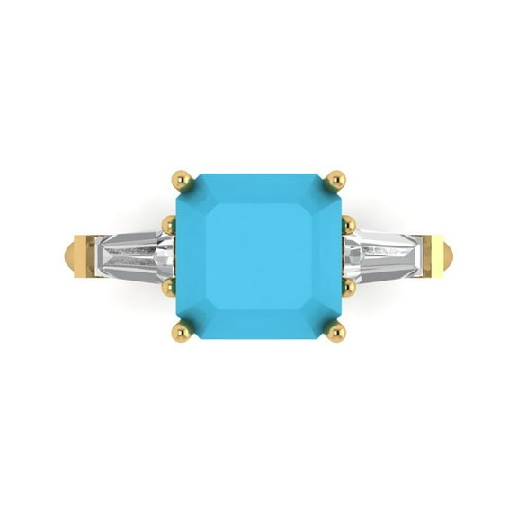 Three-Stone Engagement Ring for Women - 3ct Simulated Turquoise in 18K Yellow Gold Promise Ring