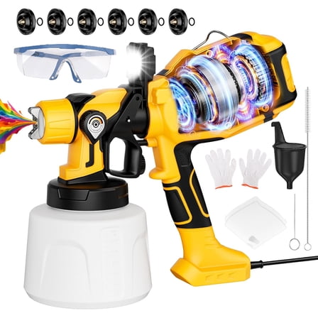 CACAGOO Paint Sprayer 800W HVLP High Power Electric Spray Paint Gun with 5 Nozzles, Variable Patterns & Adjustable Flow, 1400ml Detachable Container, Easy to Clean for Home Improvement Projects