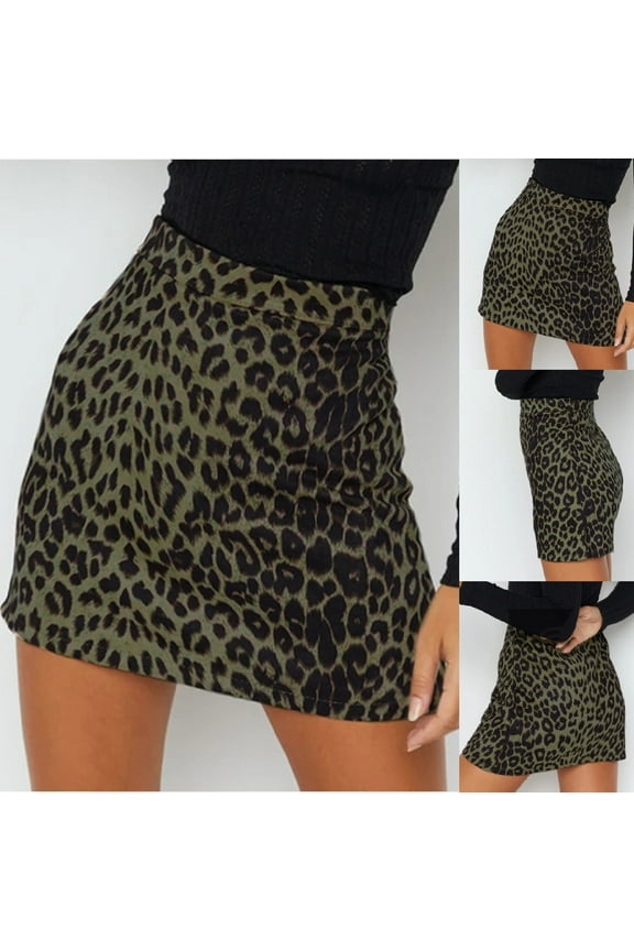 Summer Skirts for Women Clearance under $10,Mini Skorts for Women Leopard Printed Wrap Hip Short Skirts Zipper Side Split A-Line Mini Bodycon Skirt Pencil Club Skirts
