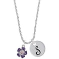 thumbnail image 1 of Delight Jewelry Silvertone Purple and White African Violet Flower Silvertone Script Initial Disc - S - Charm Necklace, 20"+3", 1 of 4