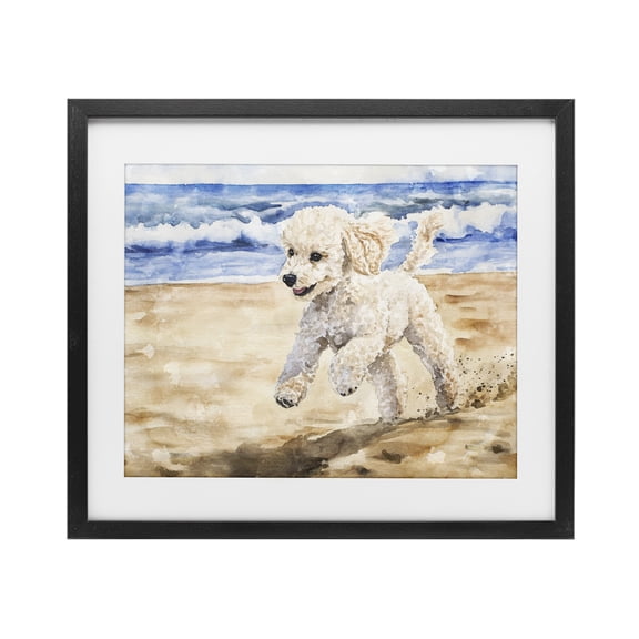Stupell Industries Poodle's Journey on Beach Black Framed Print Under Glass, design by Svetlana Aleynikova