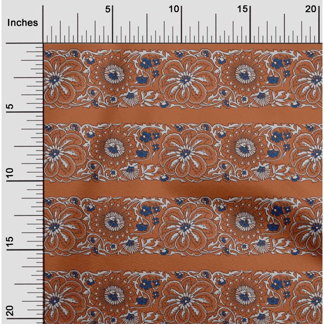 oneOone Georgette Viscose Fabric Leaves & Floral Block Printed Fabric 1 Yard 42 Inch Wide