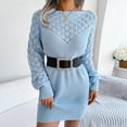 thumbnail image 5 of GZWYHT Dresses for Women 2025,Midi Dresses Casual Long Sleeve Solid Knit Turtleneck Long Puff Sleeve Ribbed Knit Short Dress Sweater Long Sleeve Dress,Casual Dresses,Blue Dress,Vacation Dresses L, 5 of 9
