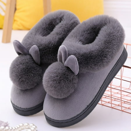 

〖Yilirongyumm〗 Grey 38-39 Slippers For Women Rabbit Ears Footwear Winter Shoe Indoor Slippers Soft Women s Furry Women s Slipper