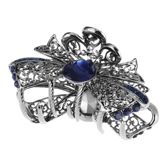 FRCOLOR Girl Claw Clips Women Alloy Hair Claw Jaw Clip Imitation Crystal Pretty Strong Clamp Non-Slip Barrette Hair Updo Grip Bath Accessories for Thick Hair (Blue),2.76"X1.57"X1.77"