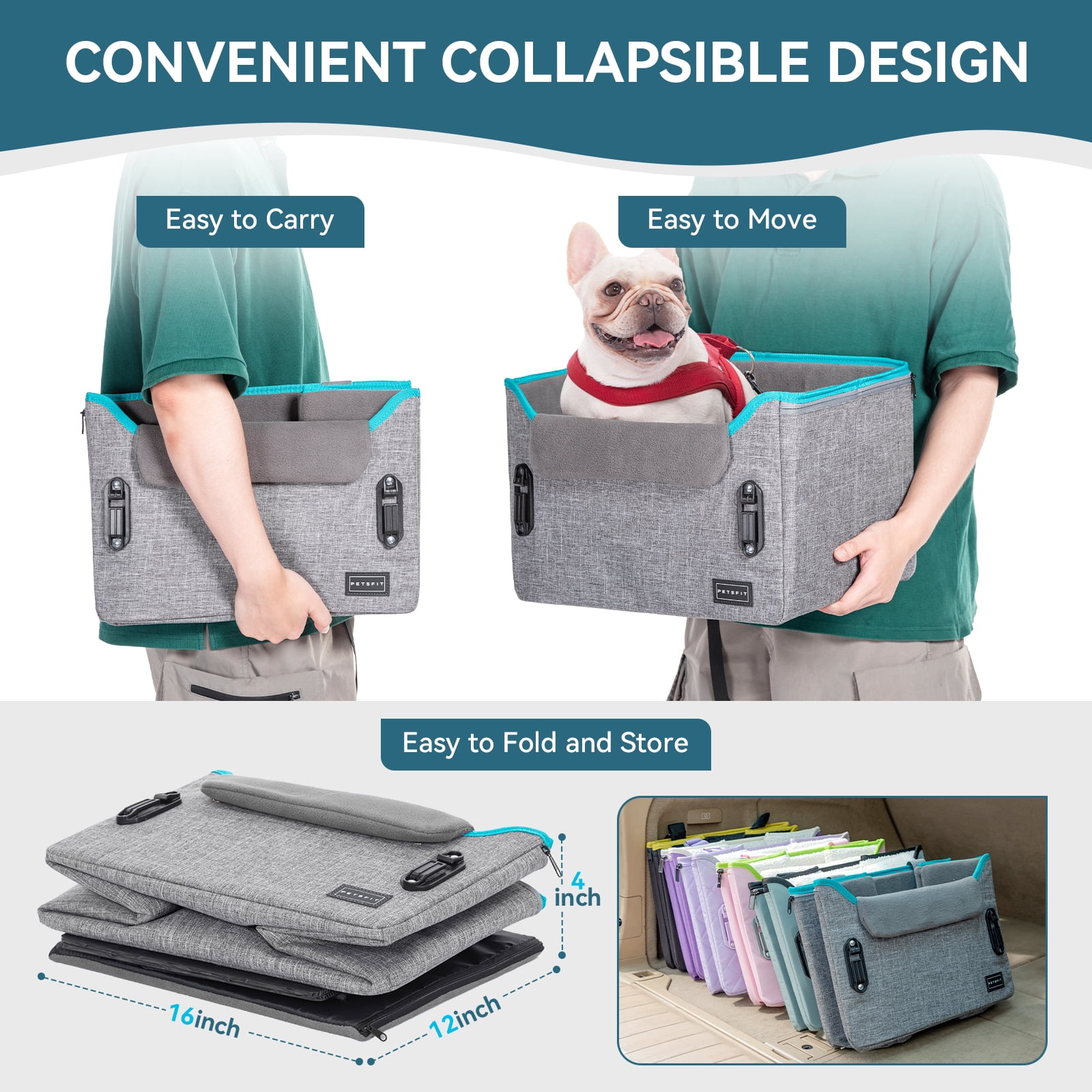 PETSFIT Dog Car Seats for Small Dogs, Portable Dog Booster Car Seat with Patent Safe Buckles,Pets Up to 25lbs ,Grey