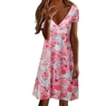 thumbnail image 1 of Vestido de verano para mujer, informal, con cuello en V, estampado floral, de manga corta, vestido de playa, vestido de línea A Pompotops  ghjkhdj15553, 1 of 1
