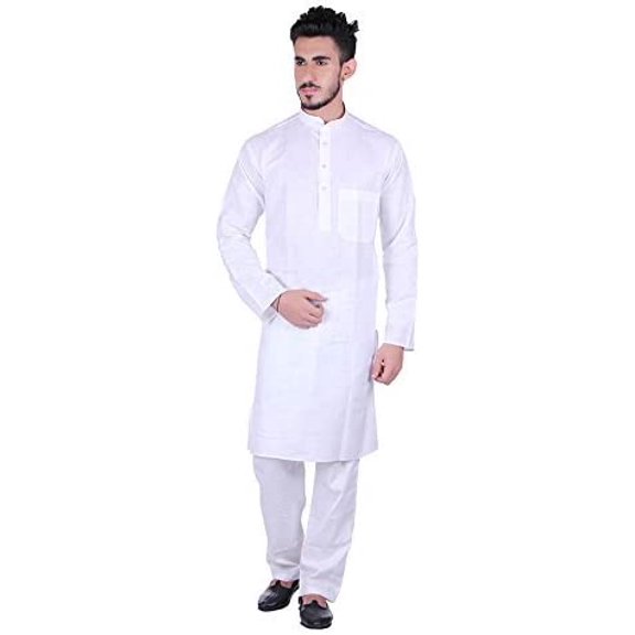 Royal Men's Cotton Blend Straigh Kurta White